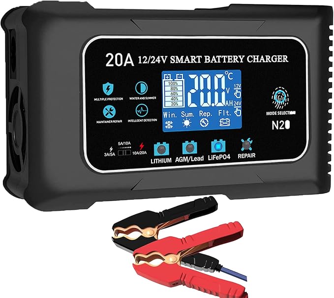 20-Amp Lifepo4 Lithium AGM Gel Smart Battery Charger, 12V/20A 24V/10A Trickle by Dght