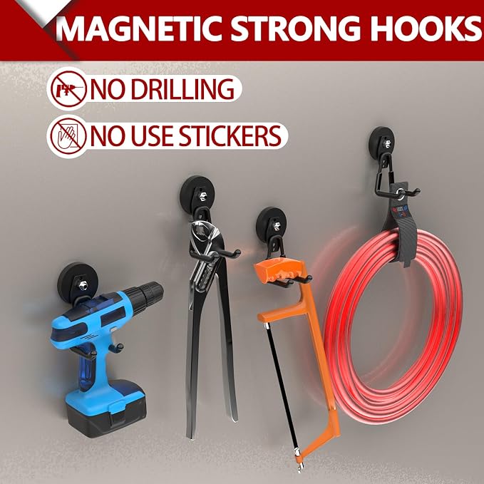 3-H Heavy Duty Magnet Garage Hooks 2 Pack, Large Strong Magnetic Hooks - Image 6