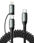 Coiled USB C to Lightning Cable 3FT, 2 in 1 iPhone 15 Charger Cord by KIYODA