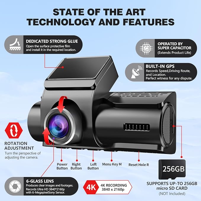 Dash Cam Front and Rear, UHD 4K Night Vision Dash Camera - Image 3