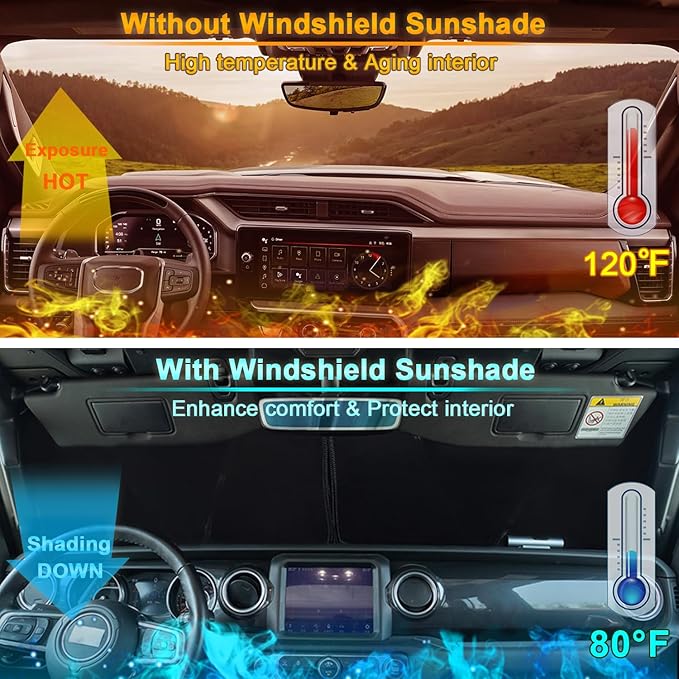Premium Windshield Sun Shade for 2018-2025 Jeep Wrangler JL JLU & 2020-2025 - Image 2
