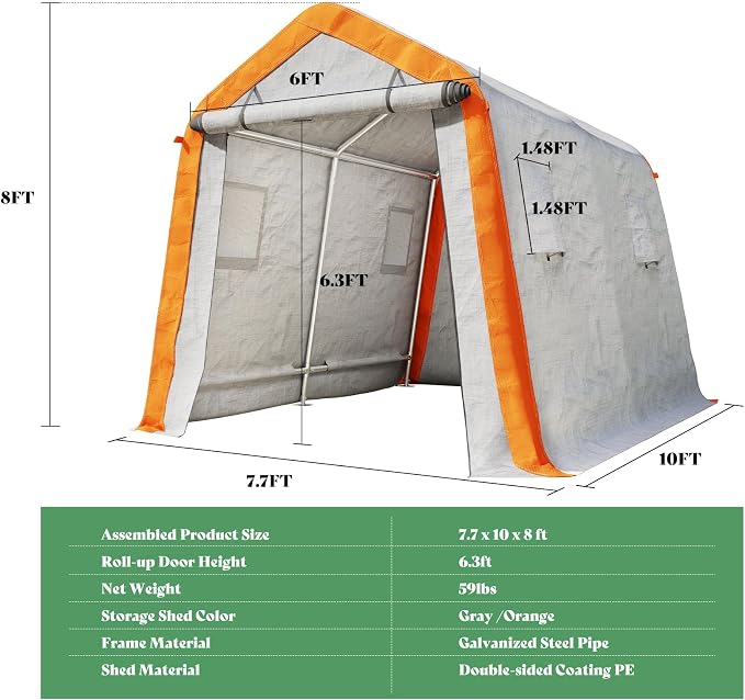 AMERLIFE 8x10x8 FT Heavy Duty Portable Shed Storage Shelter, Outdoor Storage - Image 2