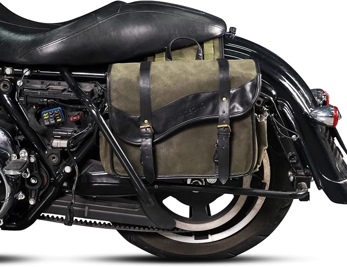 NICECNC Motorcycle Saddlebags Vintage Oil Waxed Canvas Leather, 30L Throw Over - Image 9