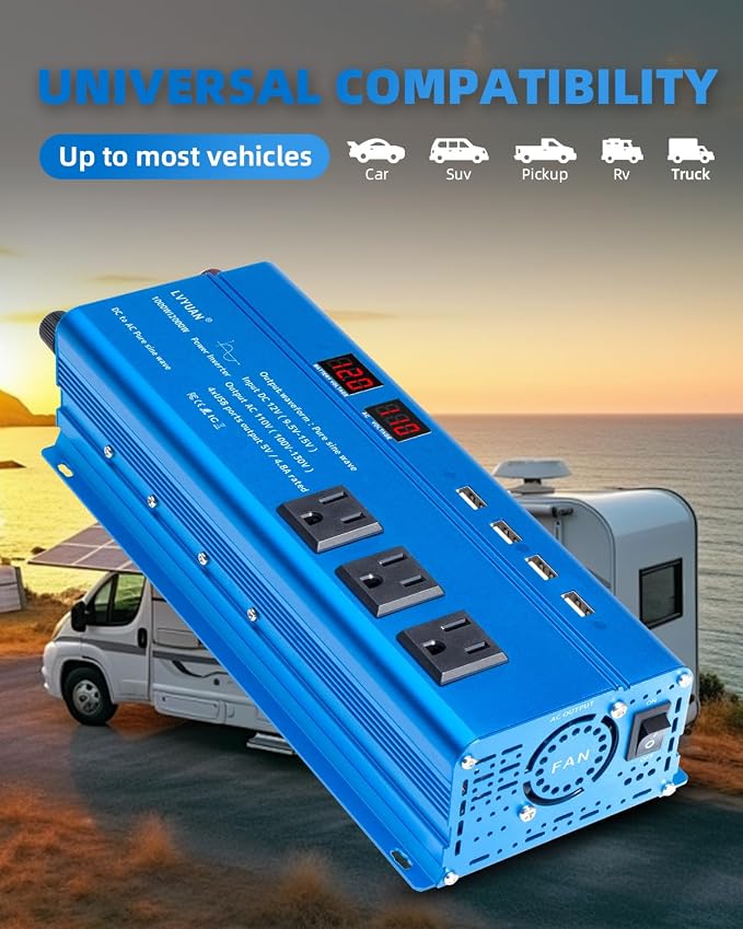 LVYUAN 1000 Watt Pure Sine Wave Inverter 12V to 110V 120V DC to AC - Image 9