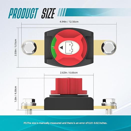 Side Post Battery Disconnect Switch, On/Off Battery Power Cut Off Switch 275A - Image 2