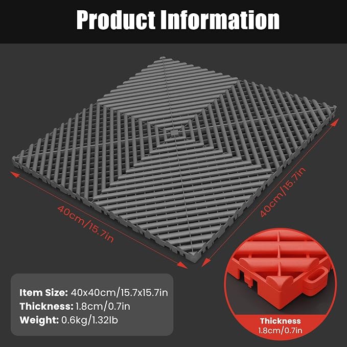 25PCS|15.7"x15.7" Garage Flooring Tiles, Non-Slip Interlocking Plastic Garage - Image 4