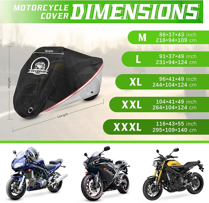 COVERVIN Motorcycle Cover, All Weather Outdoor Waterproof Night Protection - Image 3