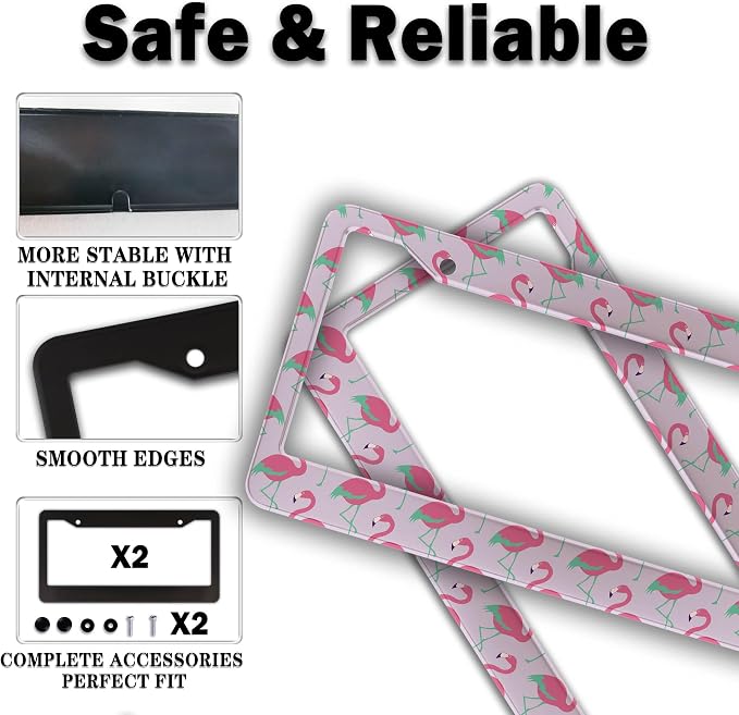 License Plate Frames for Girl Pink License Plate Cover for Women Pink Flamingo - Image 4