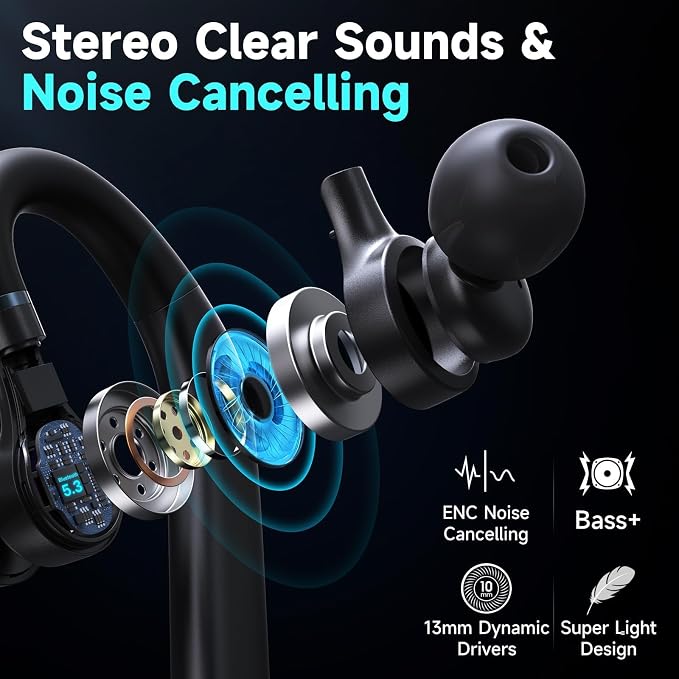Bluetooth Headset Wireless Earpiece 60Hrs Playback Built-in Dual Mic Noise - Image 4