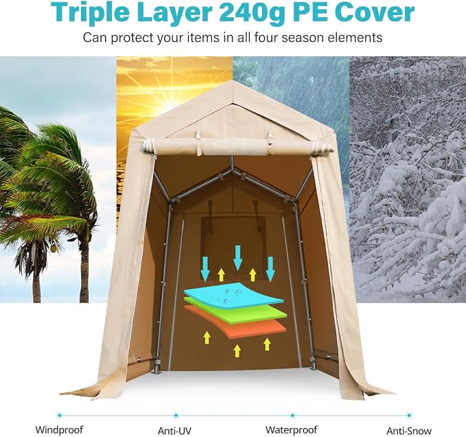 ADVANCE OUTDOOR 6X8 ft Outdoor Portable Storage Shelter Shed - Image 4
