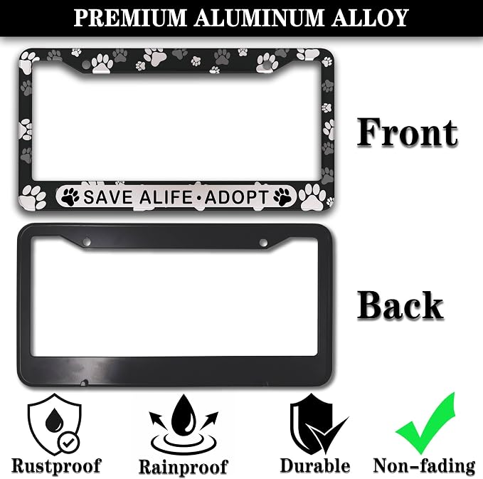 License Plate Holder Black and White License Plate Frames Save a Life Adopt - Image 3