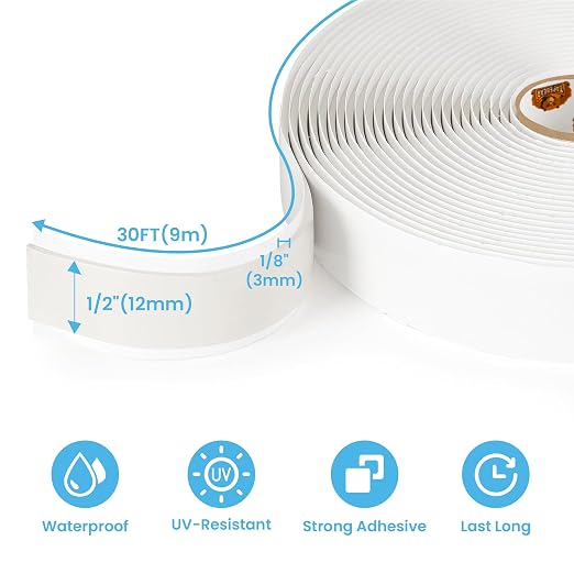 Butyl Tape White 1/2" x 30' x 1/8" RV Tape Sealant Waterproof, Stretchable - Image 6