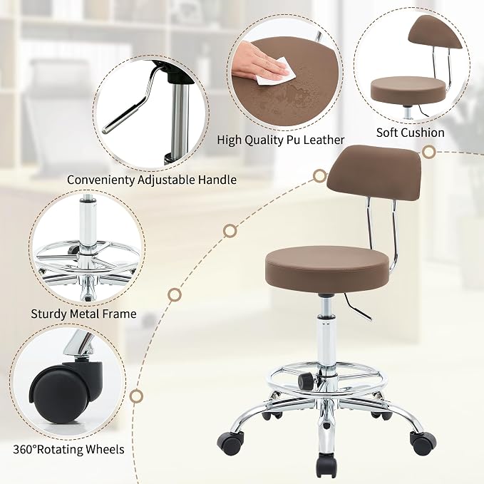 Salon Rolling Chair, Adjustable Stool - Image 4