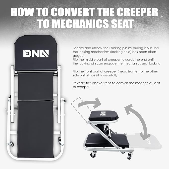 ‎DNA MOTORING TOOLS-00185 36 Inches 2 IN 1 Rolling Folding Car Creeper/Seat - Image 3
