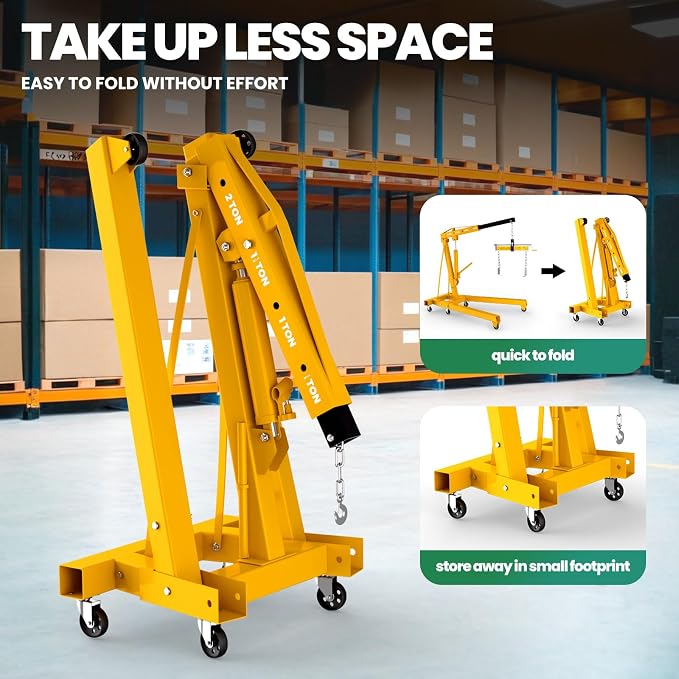 3 Ton Engine Hoist, Folding Hydraulic Cherry Picker Engine Lift, 6500LBS Alloy - Image 9