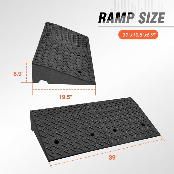 DNA MOTORING 6.9" Rise Rubber Curb Ramp Heavy Duty Loading Driveway Ramp - Image 2