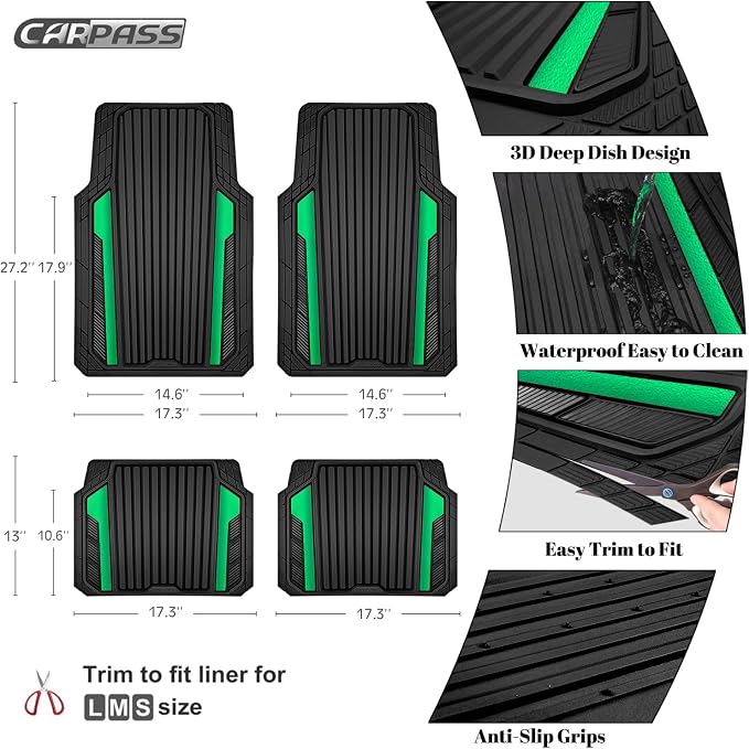 CAR PASS Heavy Duty Rubber Car Mats Metallic, Aluminum Film All Weather Floor - Image 4