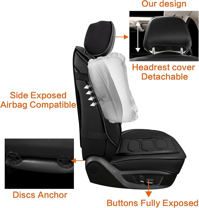 Pariitadin Leather Car Seat Covers Front Pair, Waterproof Faux Leather Seat - Image 5