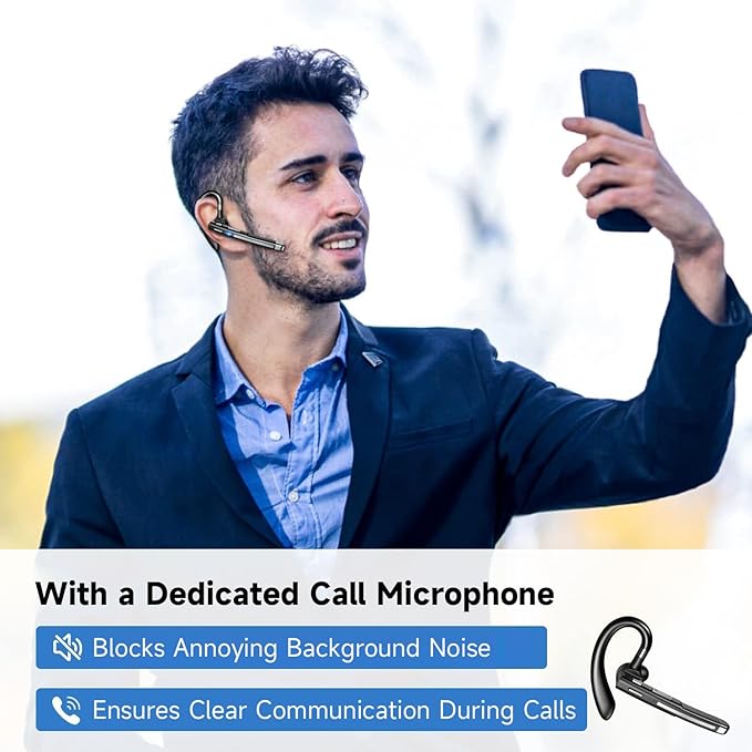 Bluetooth Headset V5.3, 100 Hrs Talk Time Single-Ear Earphone, CVC8.0 Noise - Image 2