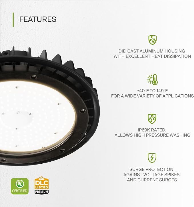 ASD LED High Bay UFO Light Fixture, Commercial Shop Lighting | Dimmable - Image 3