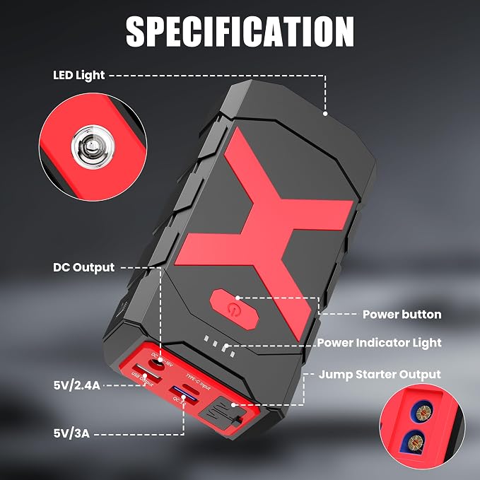 BOOKOO Jump Starter 2000A for Car/Boat/Lawnmower Portable 12V Car Battery Jump - Image 6