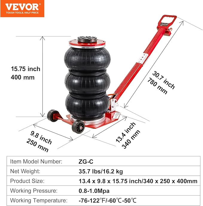 VEVOR Air Jack, 3 Ton/6600 lbs Triple Bag Air Jack, Air Bag Jack Lift Range - Image 6