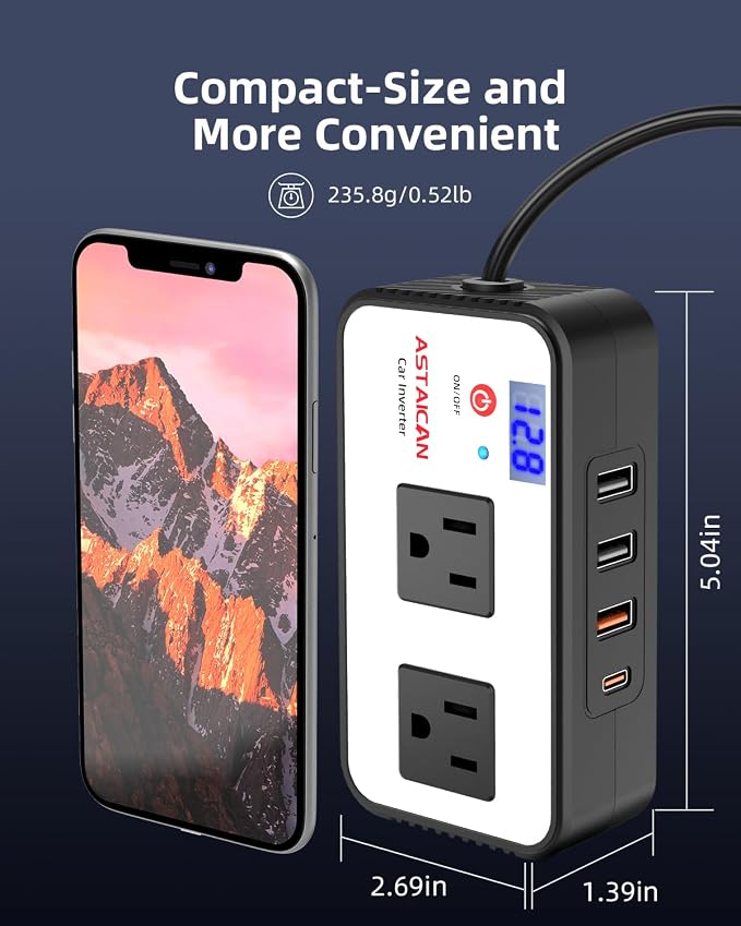 200W Car Power Inverter, DC 12V to 110V AC Car Plug Adapter - Image 6