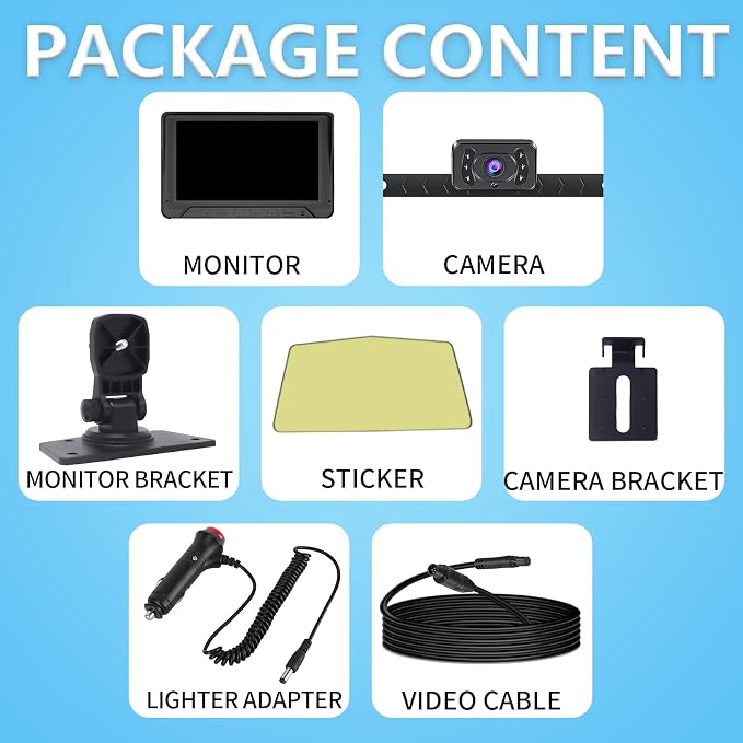 7inch Monitor with IP69 Waterproof Night Vision Backup Camera Easy to Install - Image 9