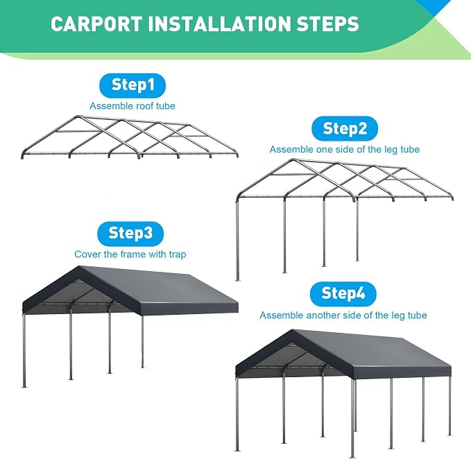 12X20 Ft Heavy Duty Carport Canopy, Portable Garage, Car Tents, Reinforced - Image 7