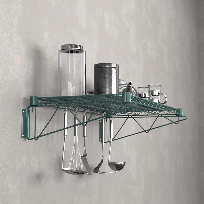 18" x 36" Green Epoxy Wire Wall Mount Shelf - Image 6