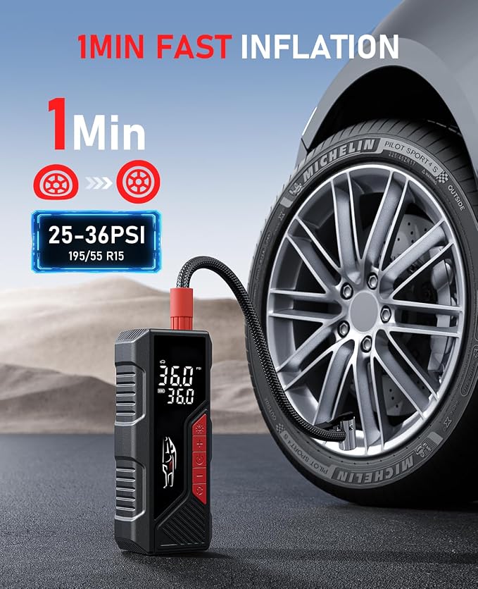 Tire Inflator Portable Air Compressor, Cordless Air Pump - Image 2