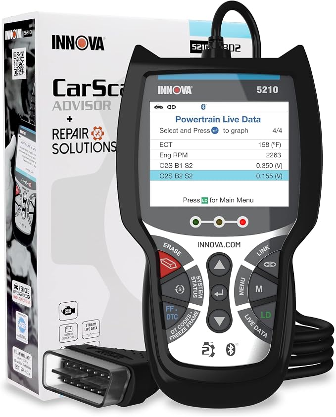 Innova 5210 OBD2 Scanner & Engine Code Reader, Battery Tester, Live Data by Innova