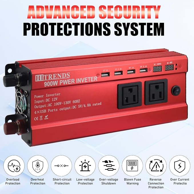 HITRENDS 900W Inverter for Car Power Inverters, 12V DC to 110V AC Converter - Image 6