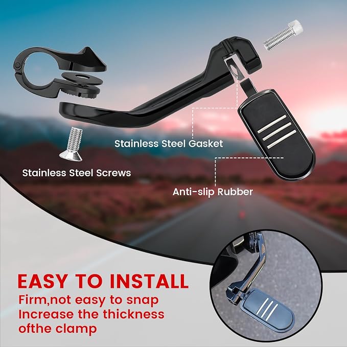 1.25" Highway Footpegs, Motorcycle Adjustable Footrest - Image 2