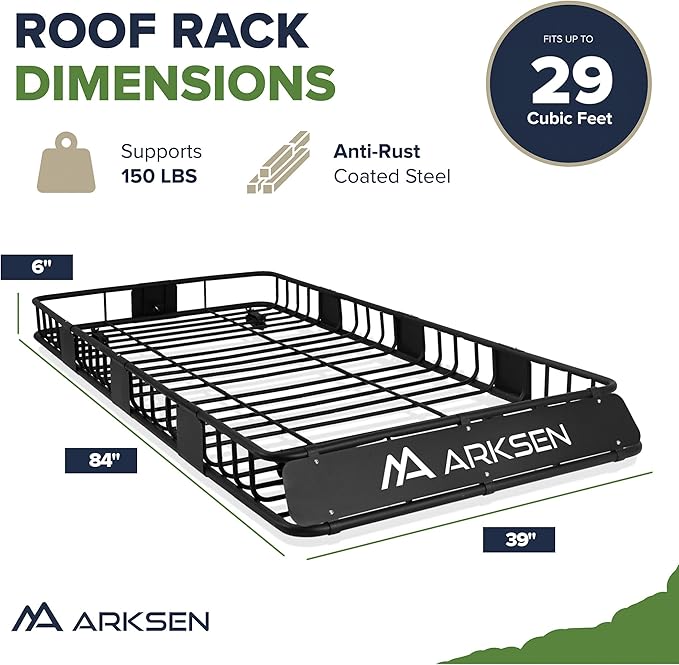 ARKSEN 84 x 39 x 6 Inch Universal 150LB Heavy Duty Roof Rack Cargo - Image 7