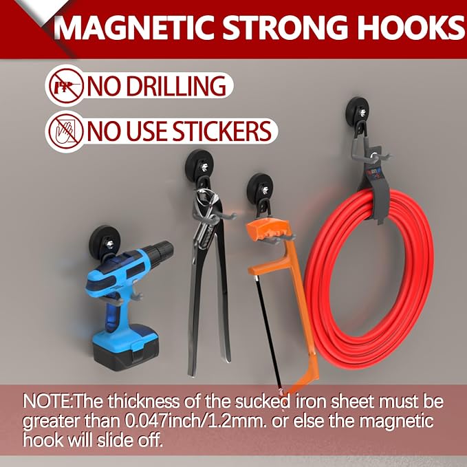 3-H Heavy Duty Magnet Garage Hooks 2 Pack, Large Strong Magnetic Hooks - Image 6