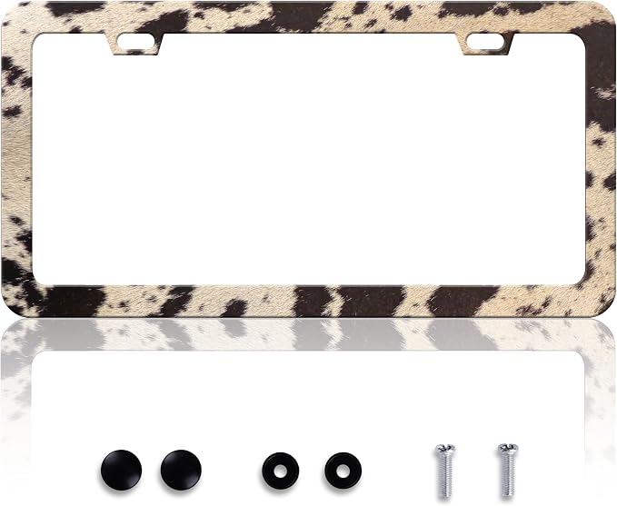 Brown Cow Print License Plate Frame Animal License Plate Frames Personalise by HOWKWAWY
