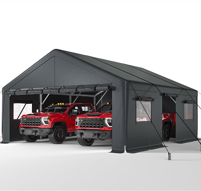 Bepatio 2 Car Carport, 20 x 20 Heavy Duty Metal Carport, All Weather Extra by Bepatio