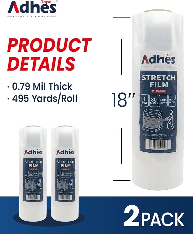 ADHES Heavy Duty Shrink Wrap Roll, 18 Inch x 1500 Feet, 80 Gauge Industrial - Image 2