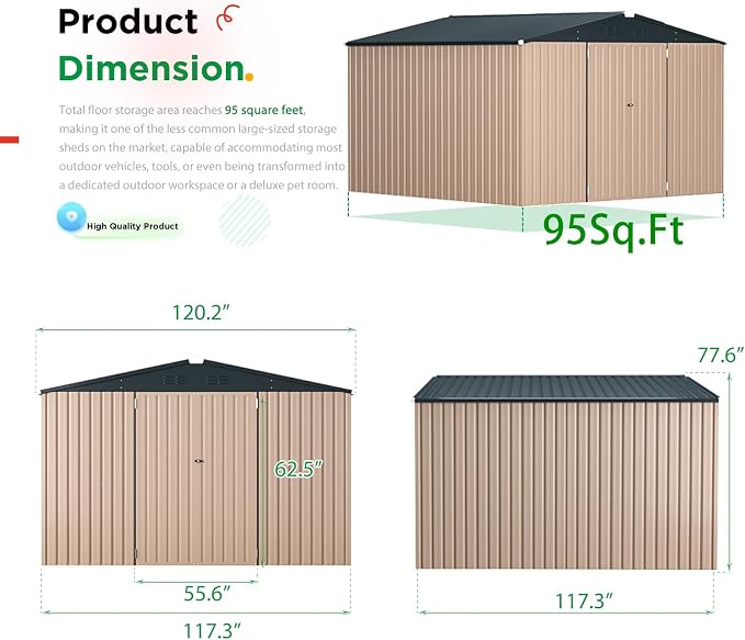 U-MAX 10' x 10' Shed Outdoor Storage Shed Clearance, Metal Garden Large Yard - Image 7