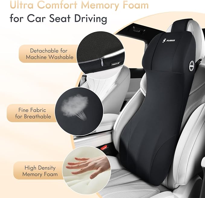 FLORICH Lumbar Support with Car Headrest Pillow 2-in-1 Memory Foam Car Seat - Image 3