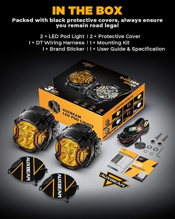 Auxbeam V-Ultra Series 3 Inch 108W Amber Fog Light Pods, DRL Function 3 Modes & - Image 6