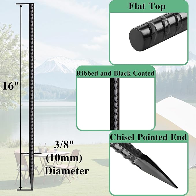 16 Inch Rebar Stakes 30 Pack Heavy Duty Ground Anchors - Image 2