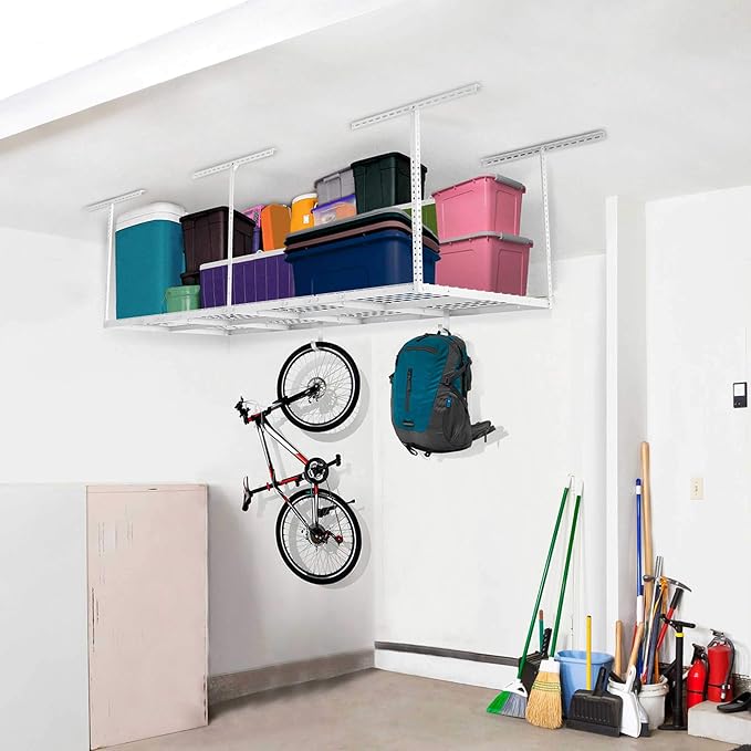 3ftx8ft Overhead Garage Storage Rack, Heavy-Duty Metal Garage Ceiling Storage - Image 2