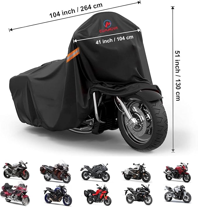 Comnova Motorcycle Cover 104 Inch, 600D Universal Motorcycles Cover Waterproof - Image 4