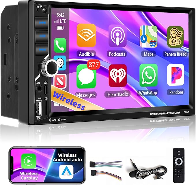 Podofo Wireless Carplay Car Stereo, 7 Inch Double Din Touchscreen Car Radio by podofo