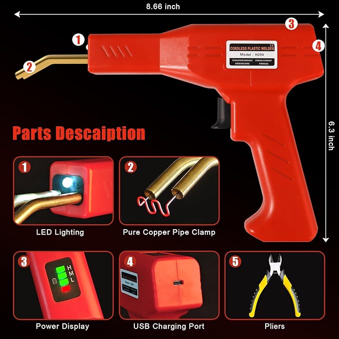 Upgraded 220W Cordless Plastic Welder, USB Rechargeable Cordless Car Bumper - Image 7