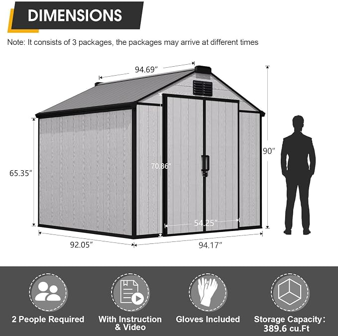 8 x 8 FT Resin Tool Shed, All-Weather Outdoor Storage Shed - Image 2