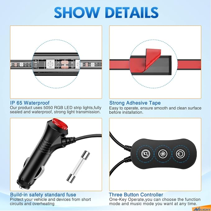 Nilight RGB LED Car Interior Stripe Light - Image 3