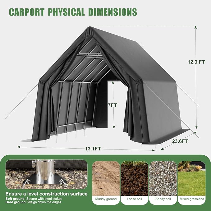 Portable Garage, 13 x 24 FT Heavy Duty RV Carport Canopy, Reinforced Steel - Image 5